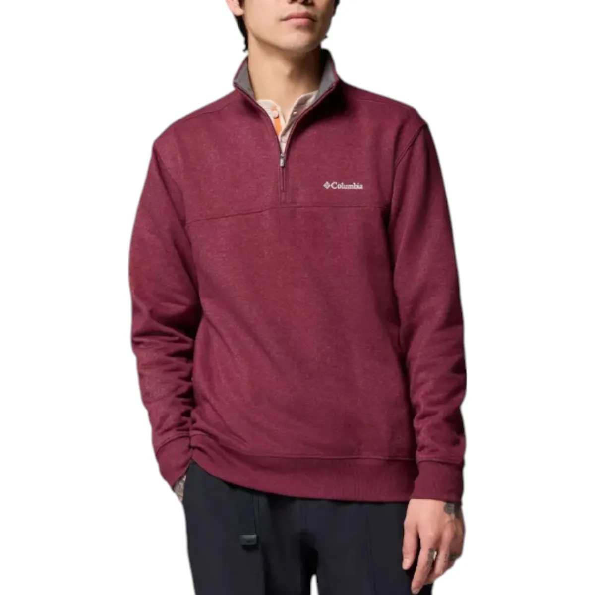 Columbia Shirts|Swimwear<Men's Hart Mountain II Half Zip Sweatshirt Rich Wine Heather