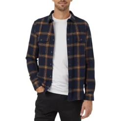 Tentree Shirts|Swimwear<Men's Kapok Flannel Colville Button Up Shirt Midnight Blue / City Plaid