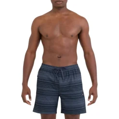 SAXX Shirts|Swimwear<Men's Sea to Shore 2N1 Hybrid Swim Trunk Agitated Stripe Indigo