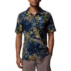 Columbia Shirts|Swimwear<Men's Tech Trail Utility Printed Woven Short Sleeve Shirt Mountain Blue, Geofern Greenscape