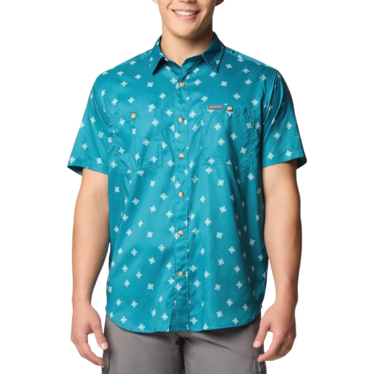Columbia Shirts|Swimwear<Men's Utilizer Printed Woven Short Sleeve River Blue Sundot Tonal