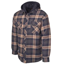 Tough Duck Safety Shoes|Work Outerwear<Men's WS06 Quilt Lined Hooded Flannel Jac-shirt Navy Brown
