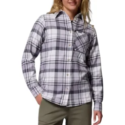 Columbia Sweaters|Shirts<Women's Calico Basin Long Sleeve Flannel Shirt Shark Multiplaid