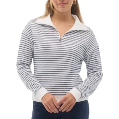 Fig Clothing Sweaters|Shirts<Women's Hampton Mid-zip Sweater Sail Stripe