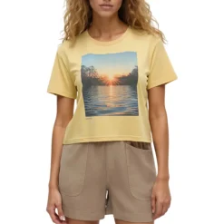 Tentree Sweaters|Shirts<Women's Lake View Crop T-Shirt Dusk Yellow / Lake View