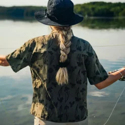 Hooké Waders And Wading Boots|Fishing Shirts And T-Shirts<Women's Oversized Yellow Iris Short Sleeve Shirt Dark Olive