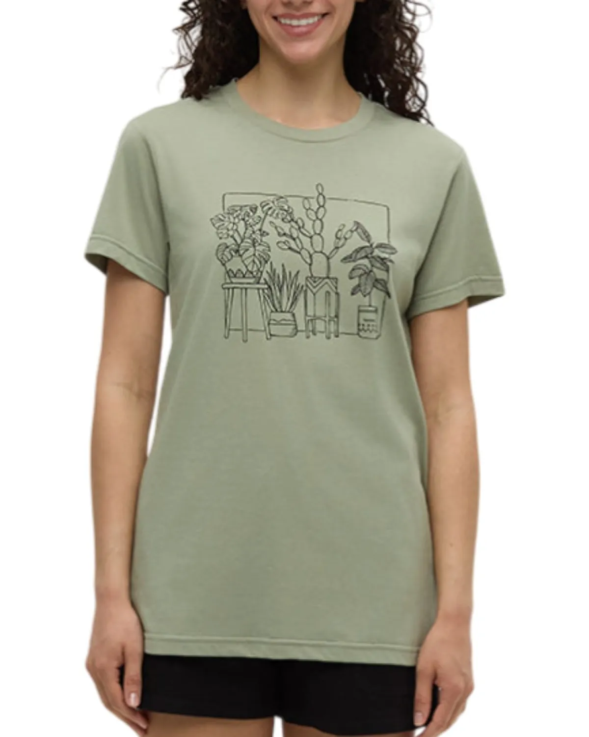 Tentree Sweaters|Shirts<Women's Plant T-Shirt Light Moss / Meteorite Black