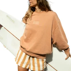Billabong Sweaters|Shirts<Women's Washed Kendal Crew Neck Sweater Caramel Cafe